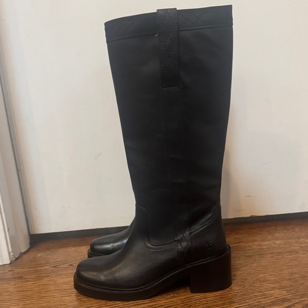 Frye Kate Black Leather Knee-High Block Heel Boots 7.5 - Picture 6 of 14